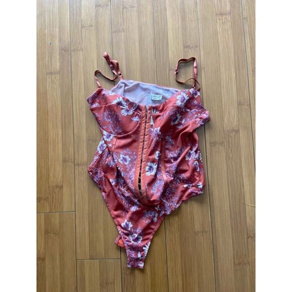 Intimately FP Free People Floral Tomato Night Rhythm Bodysuit - LARGE - Picture 2 of 6